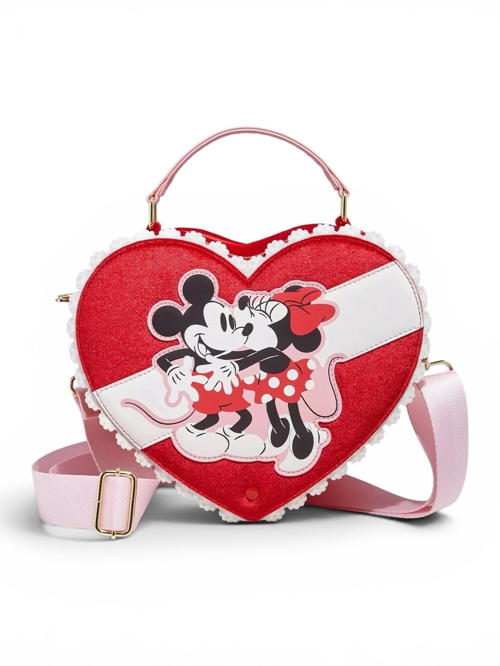 Loungefly Box Lunch Exclusive Heart-Shaped Red Minnie & Mickey Crossbody Bag NWT